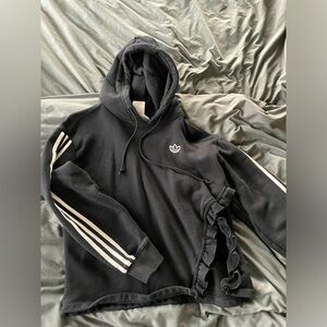 Adidas Originals Women’s Bellista Ruffle Frill Hoodie Sweatshirt- black - XS